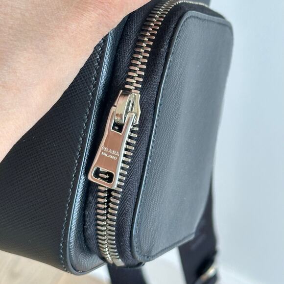 PRADA Saffiano Leather Zip-Around Smartphone Case Crossboday Bag Black - Picture 9 of 12